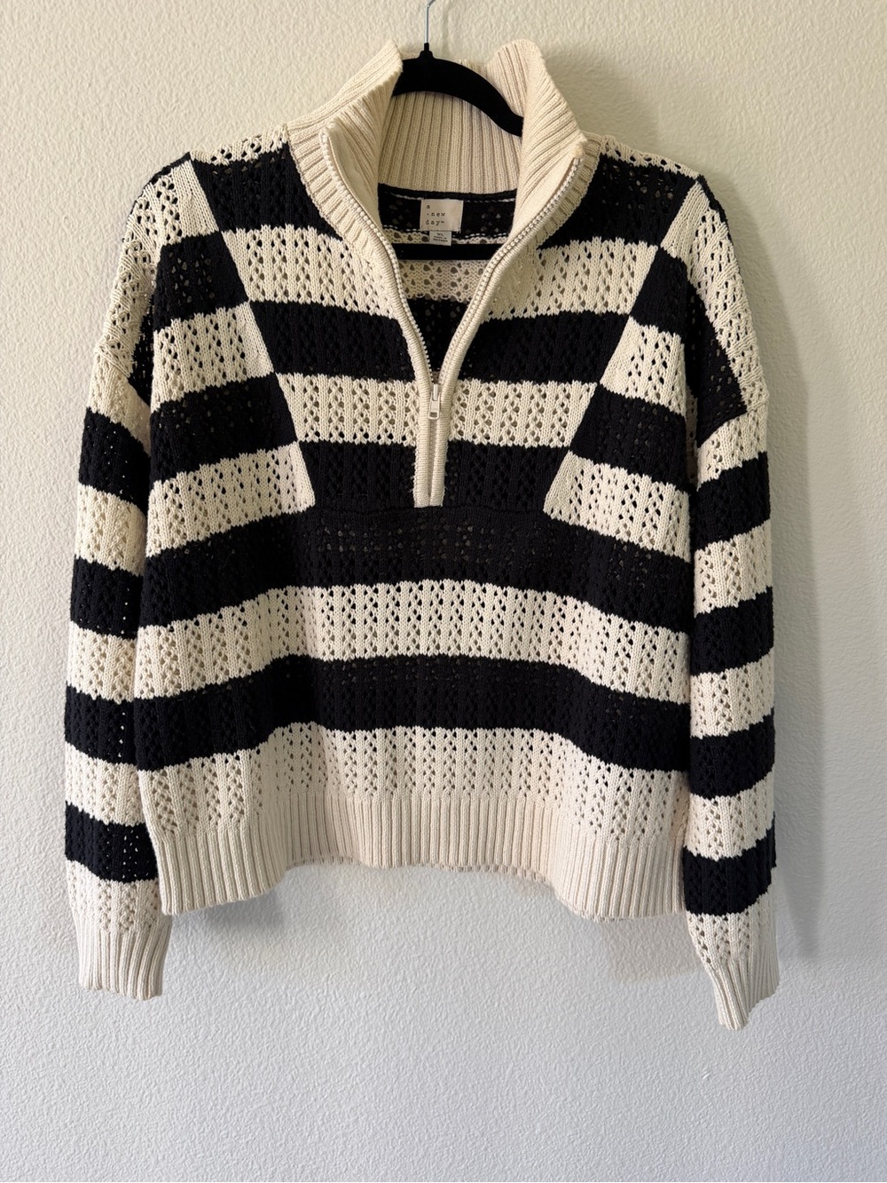 a new day Black & Cream Striped Half-Zip Knit Sweater